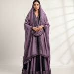 Handworked Embroidered Art Silk Anarkali Suit in Blue and Black - Lavender