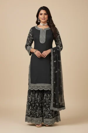 Orange Hand Embroidered Kurta Set with Bottom & Dupatta