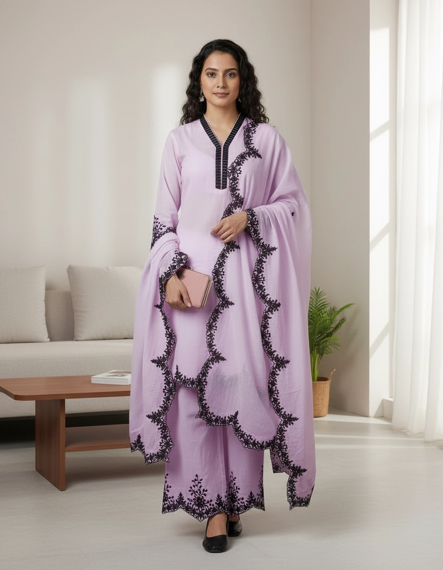 Elegant Purple Kurta Palazzo Set with Dupatta